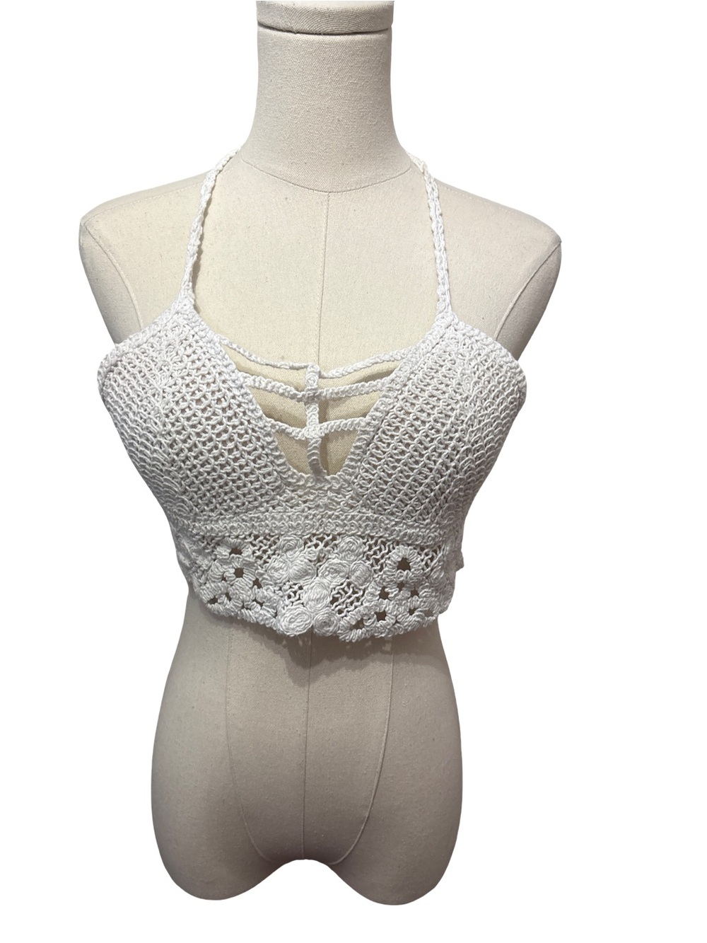 White Crochet Halter Crop Top